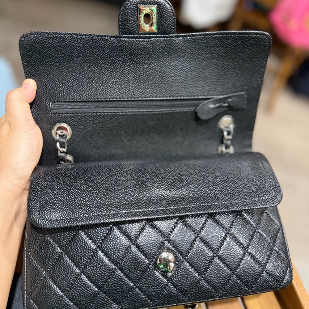 Black Quilted Caviar Medium Classic Double Flap Bag Silver Hardware, 2022 - Picture 8 of 16